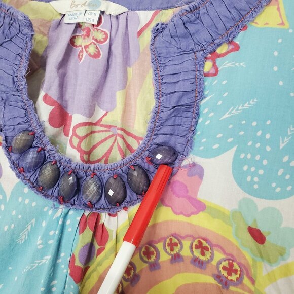 BODEN Womens Swim Cover Size 4 Jeweled‎ Tunic Floral Retro Sleeves Purple Blue - Picture 4 of 8